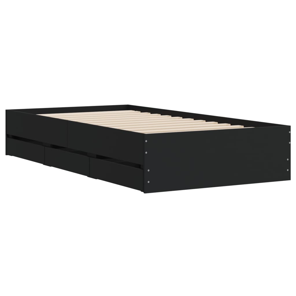 vidaXL Bed Frame with Drawers without Mattress Black 100x200 cm