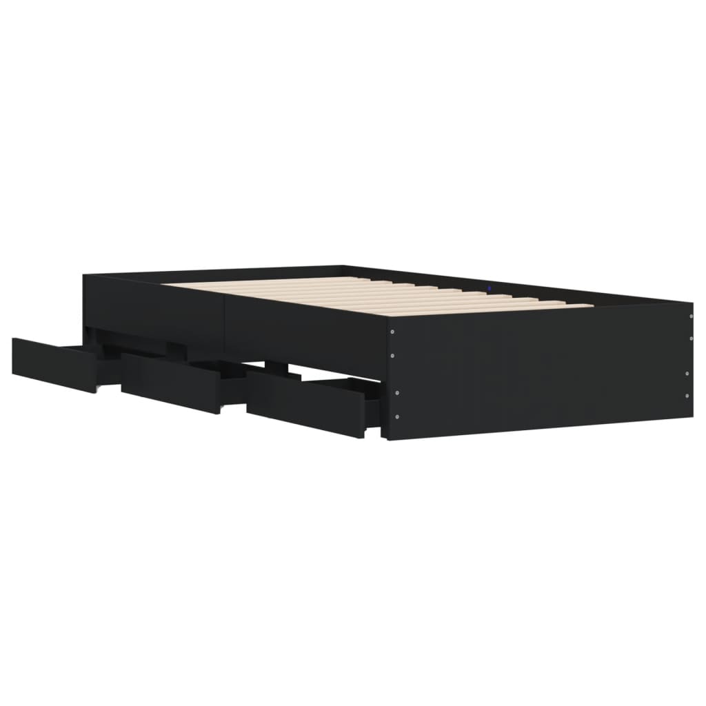vidaXL Bed Frame with Drawers without Mattress Black 100x200 cm