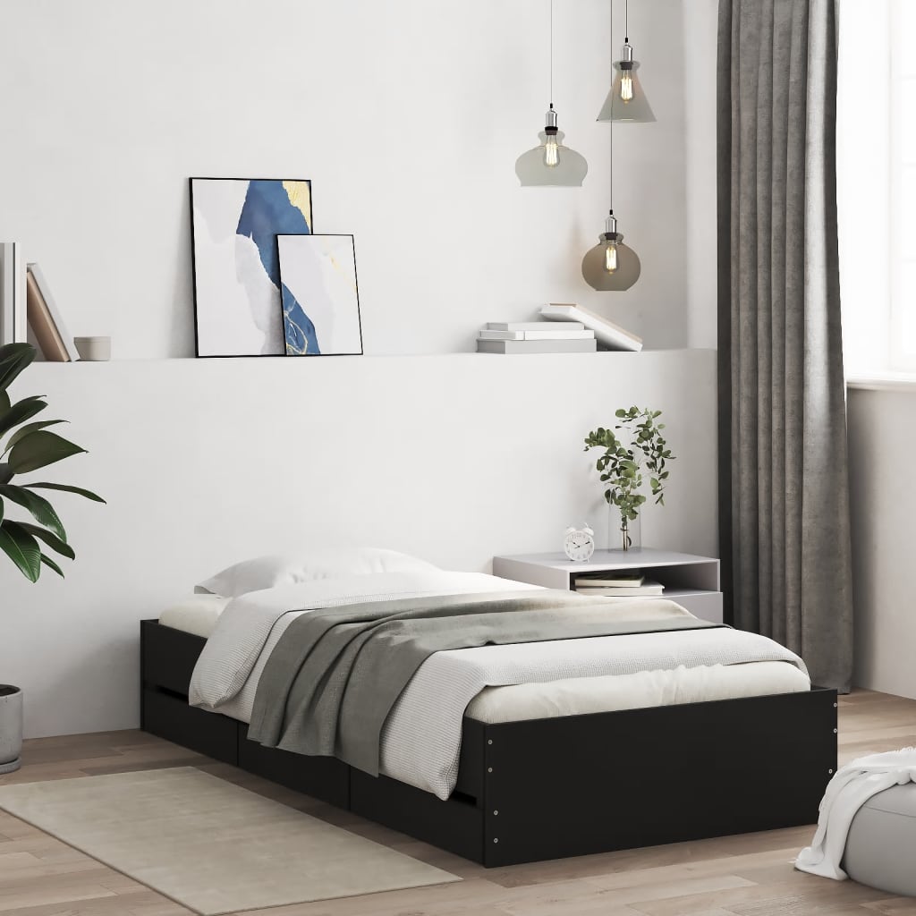 vidaXL Bed Frame with Drawers without Mattress Black 100x200 cm