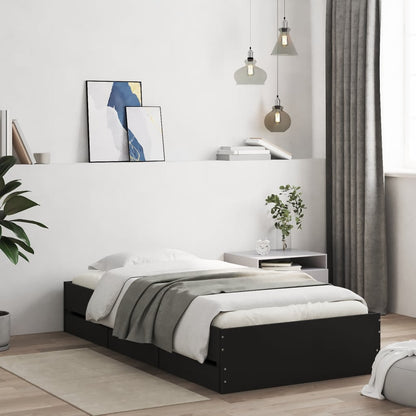 vidaXL Bed Frame with Drawers without Mattress Black 100x200 cm