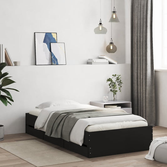 vidaXL Bed Frame with Drawers without Mattress Black 100x200 cm