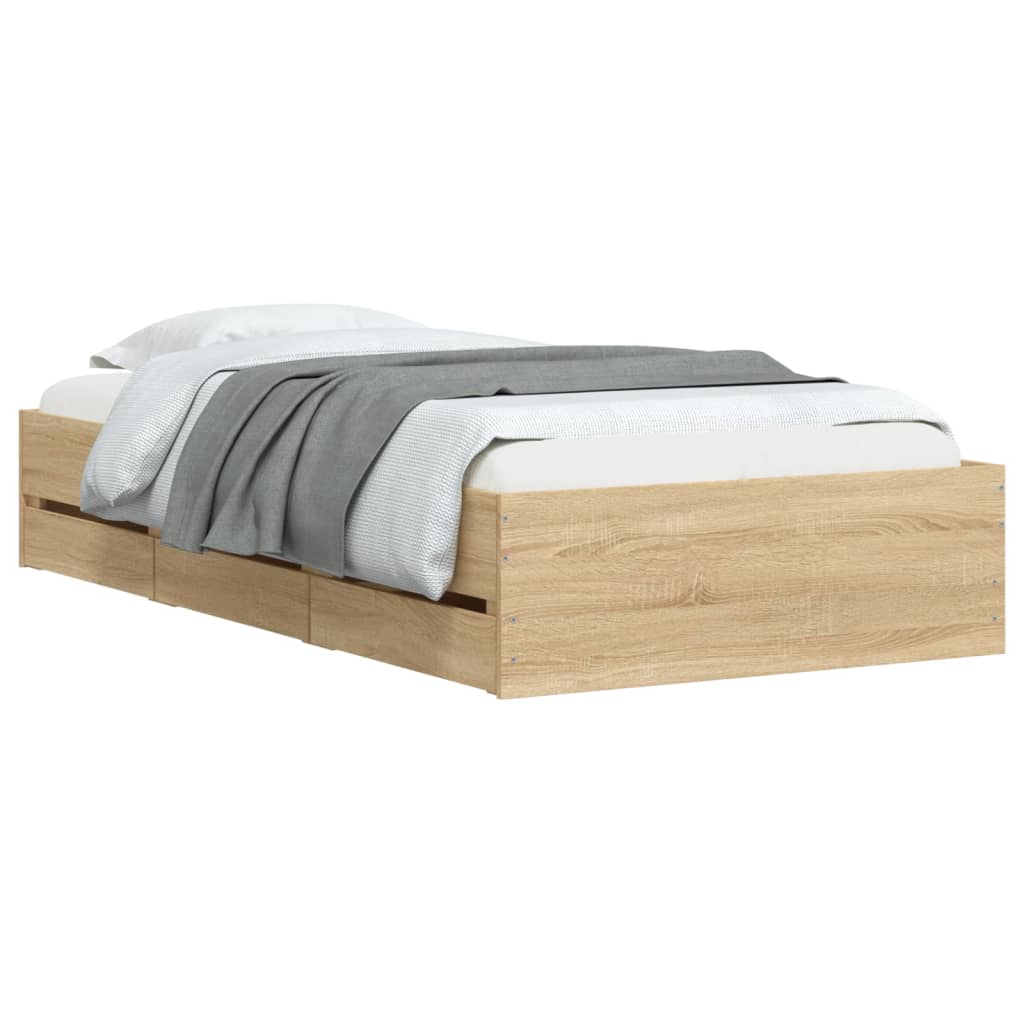 vidaXL Bed Frame with Drawers without Mattress Sonoma Oak 100x200 cm