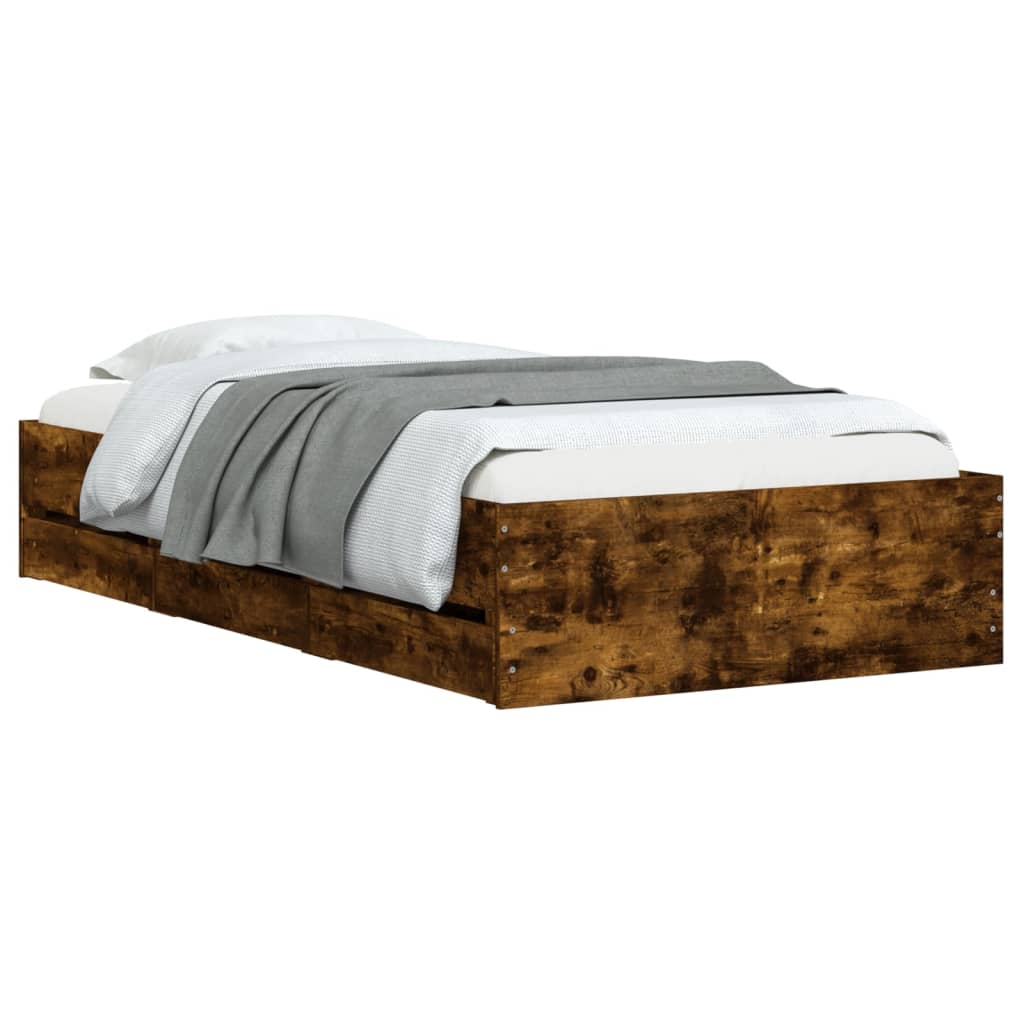 vidaXL Bed Frame with Drawers Smoked Oak 100x200 cm Engineered Wood