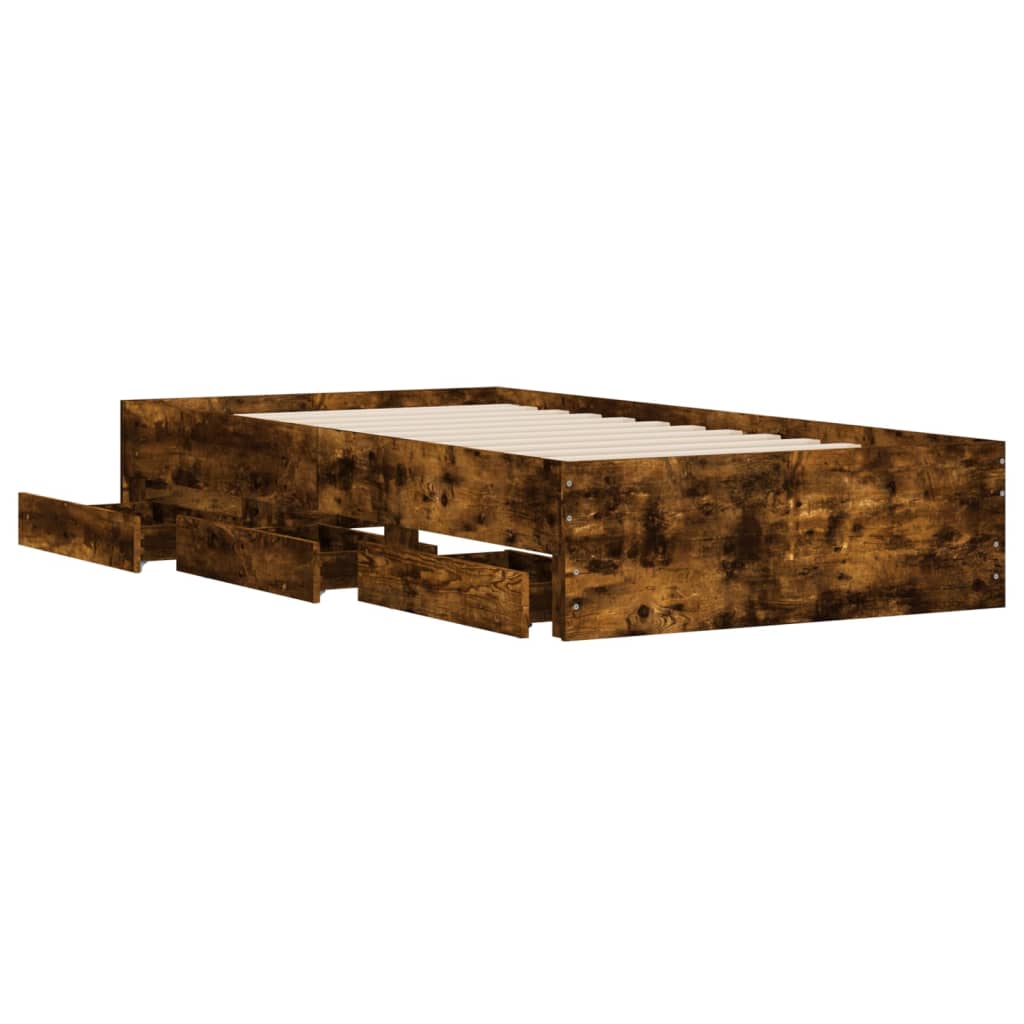 vidaXL Bed Frame with Drawers Smoked Oak 100x200 cm Engineered Wood