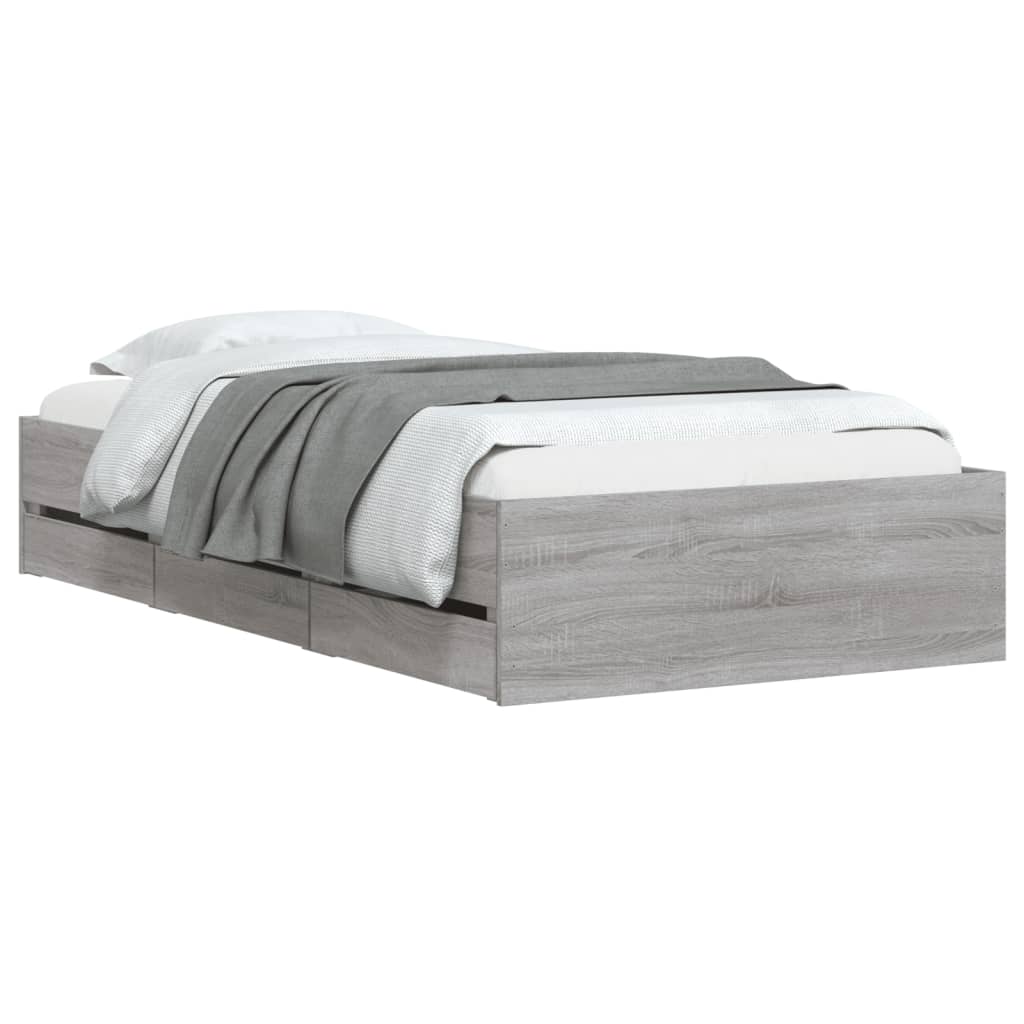 vidaXL Bed Frame with Drawers without Mattress Grey Sonoma 100x200 cm