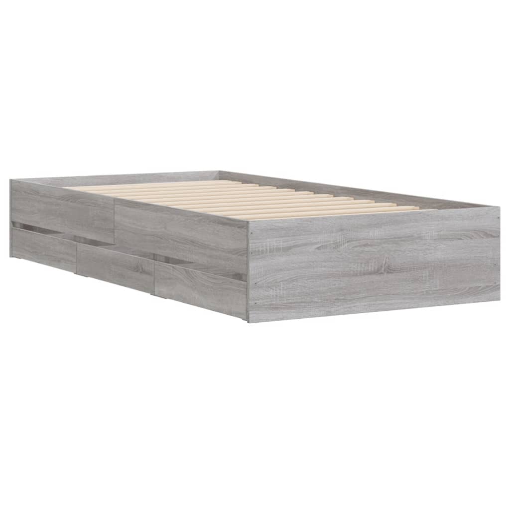 vidaXL Bed Frame with Drawers without Mattress Grey Sonoma 100x200 cm
