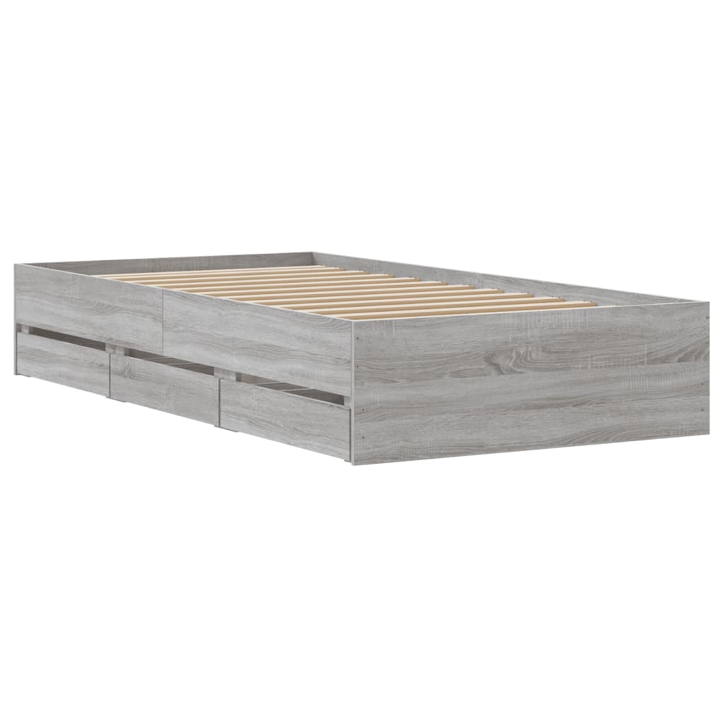 vidaXL Bed Frame with Drawers without Mattress Grey Sonoma 100x200 cm