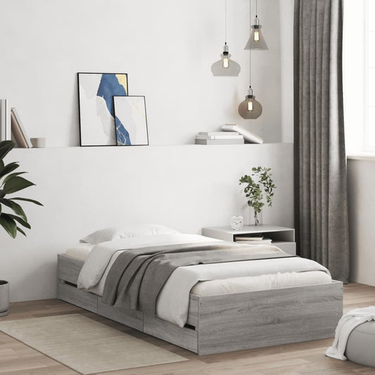vidaXL Bed Frame with Drawers without Mattress Grey Sonoma 100x200 cm