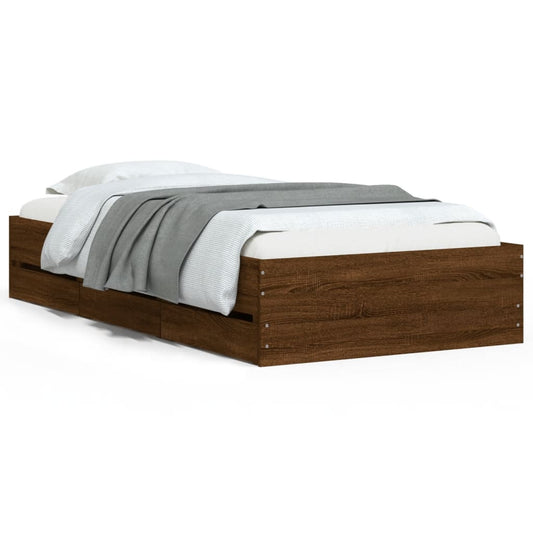 vidaXL Bed Frame with Drawers without Mattress Brown Oak 100x200 cm