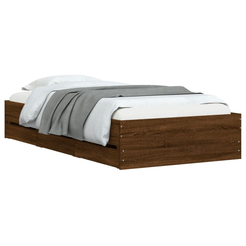 vidaXL Bed Frame with Drawers without Mattress Brown Oak 100x200 cm