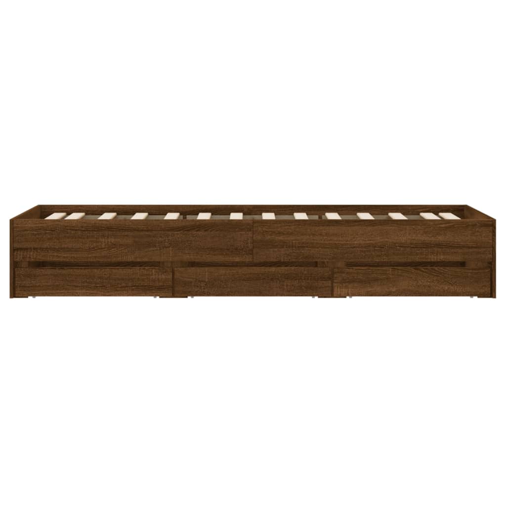 vidaXL Bed Frame with Drawers without Mattress Brown Oak 100x200 cm