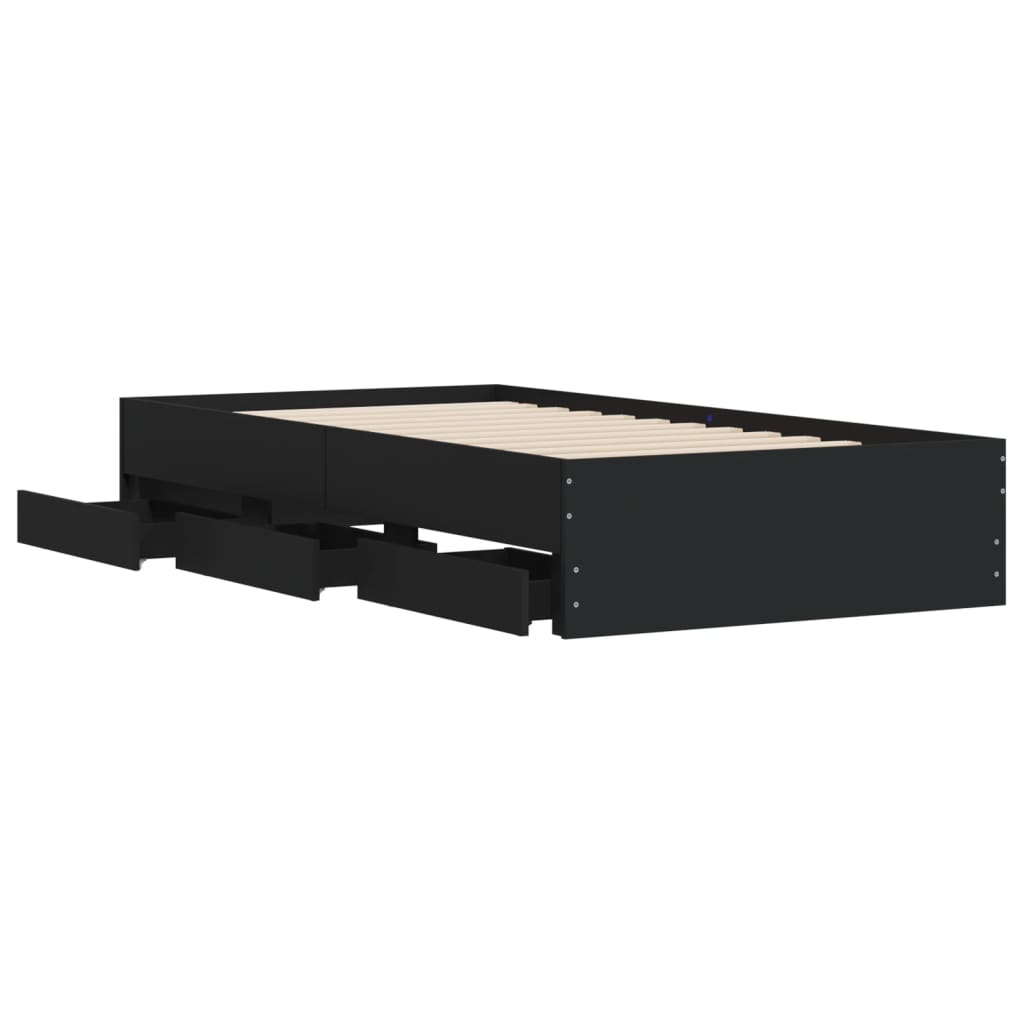 vidaXL Bed Frame with Drawers without Mattress Black 90x200 cm