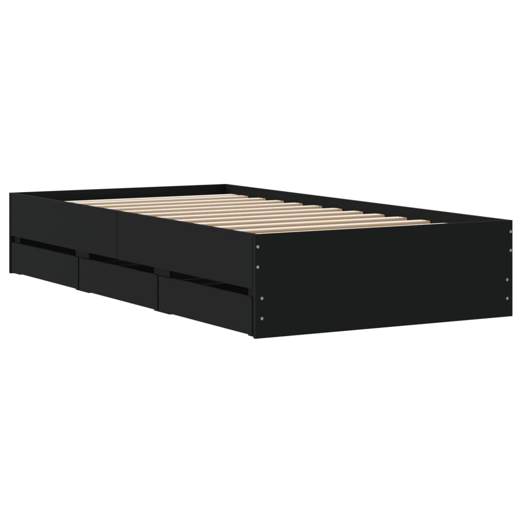 vidaXL Bed Frame with Drawers without Mattress Black 90x200 cm
