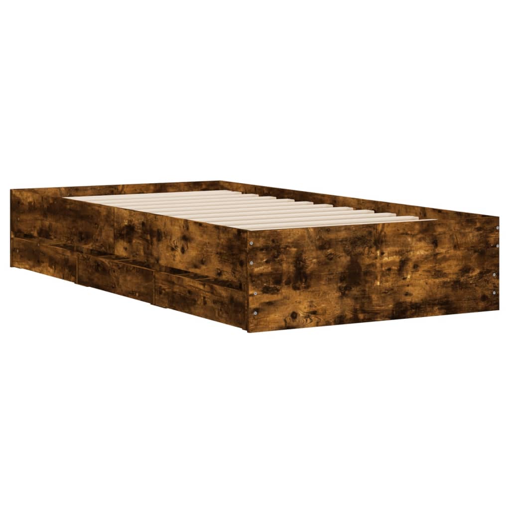 vidaXL Bed Frame with Drawers without Mattress Smoked Oak 90x200 cm
