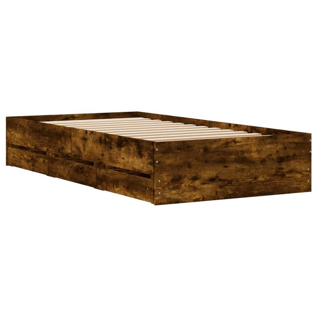 vidaXL Bed Frame with Drawers without Mattress Smoked Oak 90x200 cm