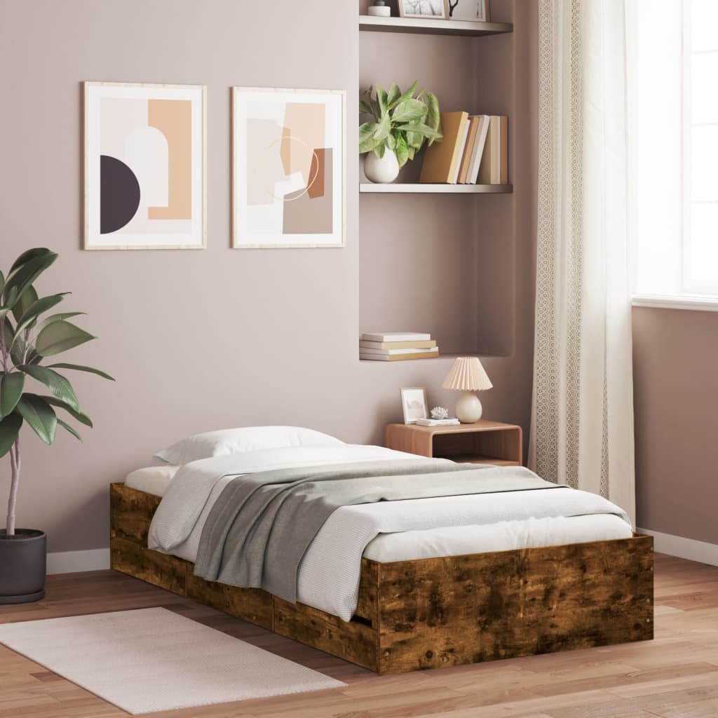 vidaXL Bed Frame with Drawers without Mattress Smoked Oak 90x200 cm