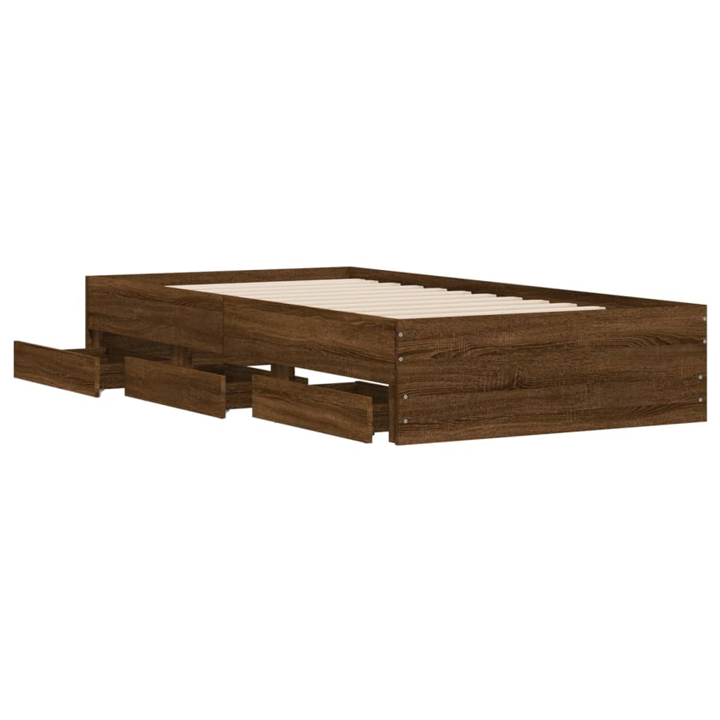 vidaXL Bed Frame with Drawers without Mattress Brown Oak 90x200 cm