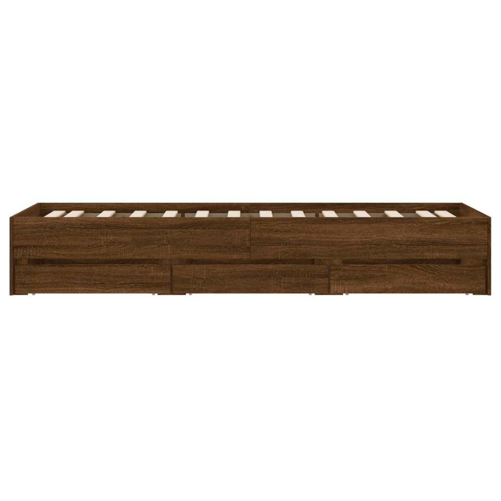 vidaXL Bed Frame with Drawers without Mattress Brown Oak 90x200 cm
