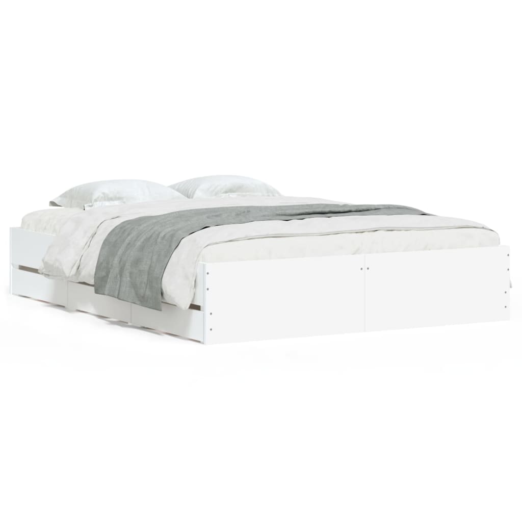 vidaXL Bed Frame with Drawers without Mattress White 140x190 cm