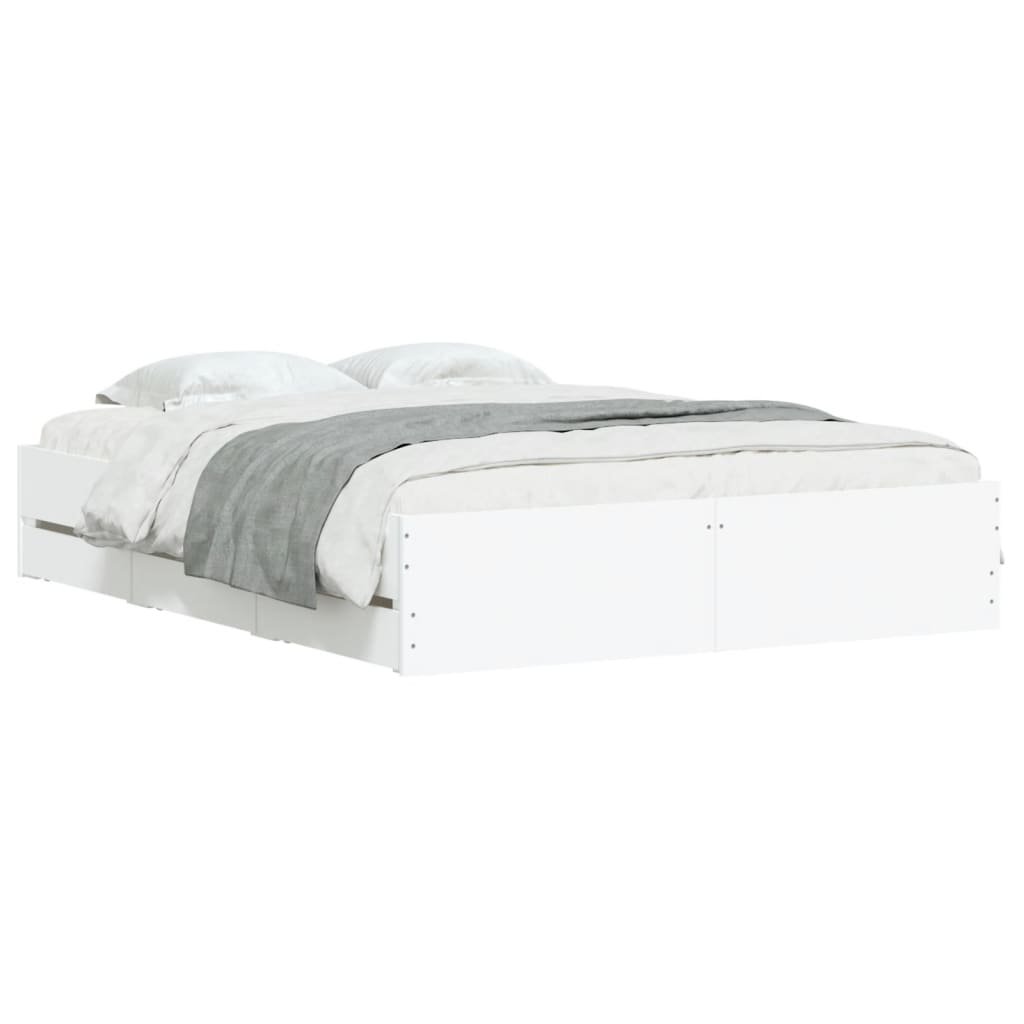 vidaXL Bed Frame with Drawers without Mattress White 140x190 cm