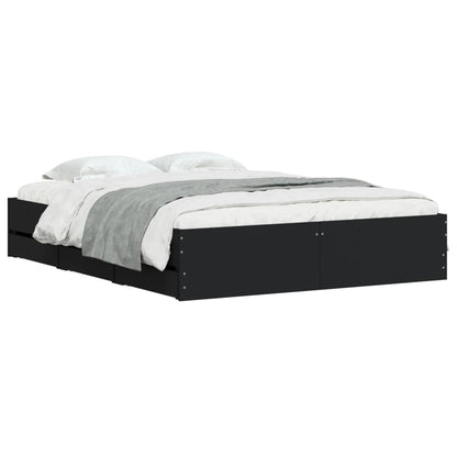 vidaXL Bed Frame with Drawers without Mattress Black 140x190 cm