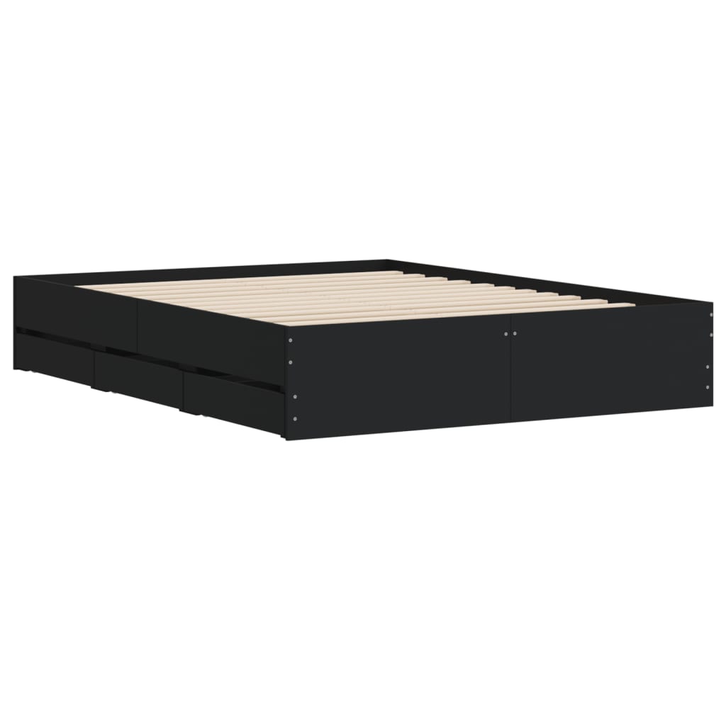 vidaXL Bed Frame with Drawers without Mattress Black 140x190 cm
