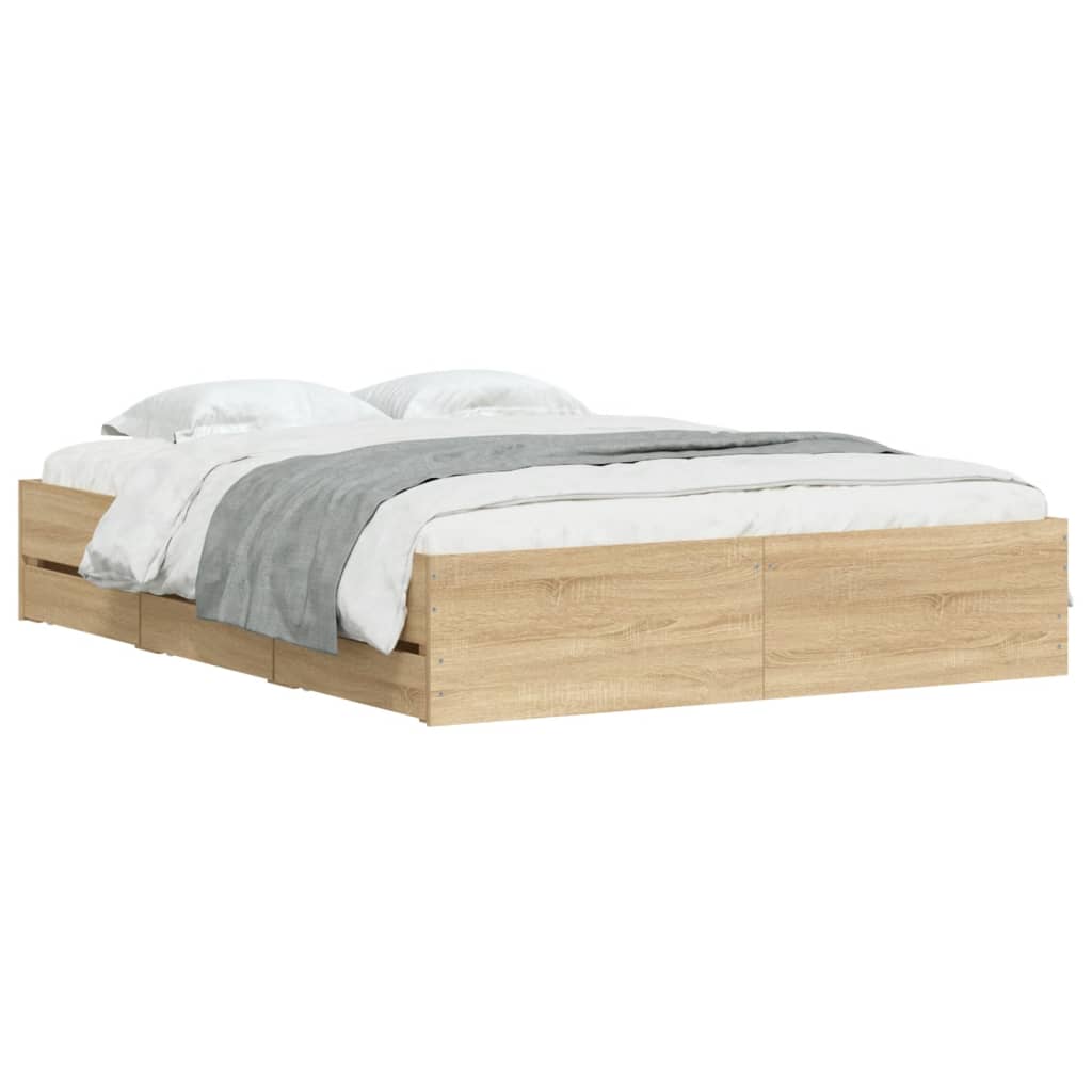 vidaXL Bed Frame with Drawers without Mattress Sonoma Oak 140x190 cm