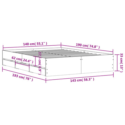 vidaXL Bed Frame with Drawers without Mattress Sonoma Oak 140x190 cm