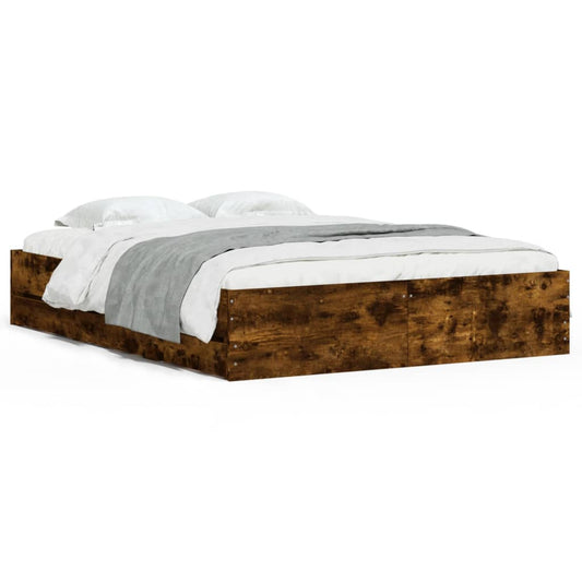 vidaXL Bed Frame with Drawers without Mattress Smoked Oak 140x190 cm