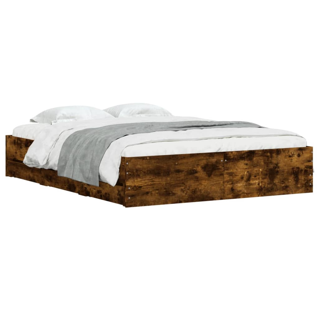 vidaXL Bed Frame with Drawers without Mattress Smoked Oak 140x190 cm