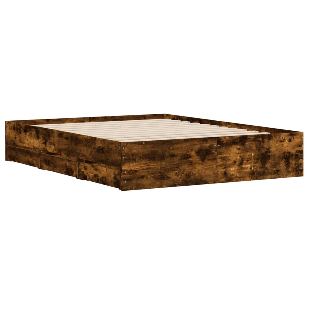 vidaXL Bed Frame with Drawers without Mattress Smoked Oak 140x190 cm