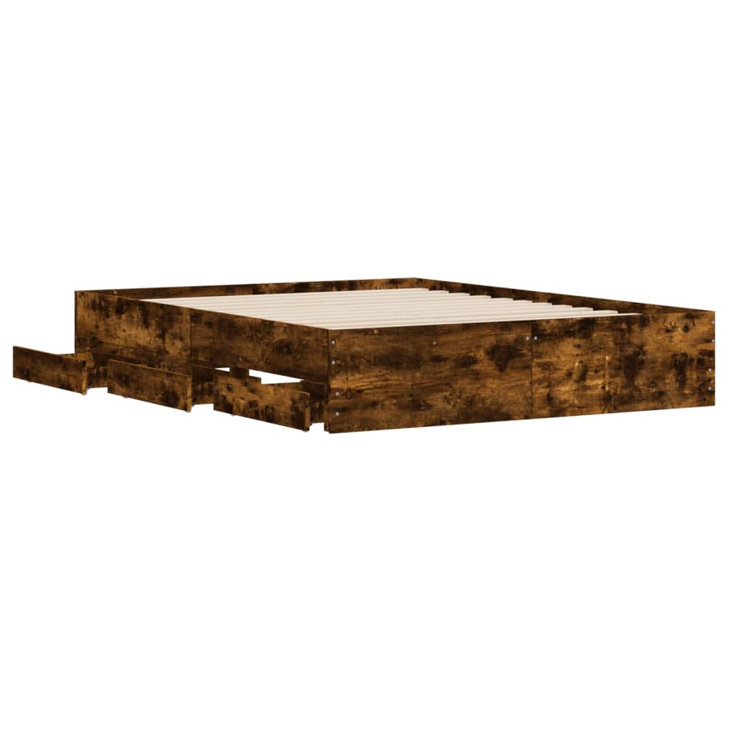 vidaXL Bed Frame with Drawers without Mattress Smoked Oak 140x190 cm