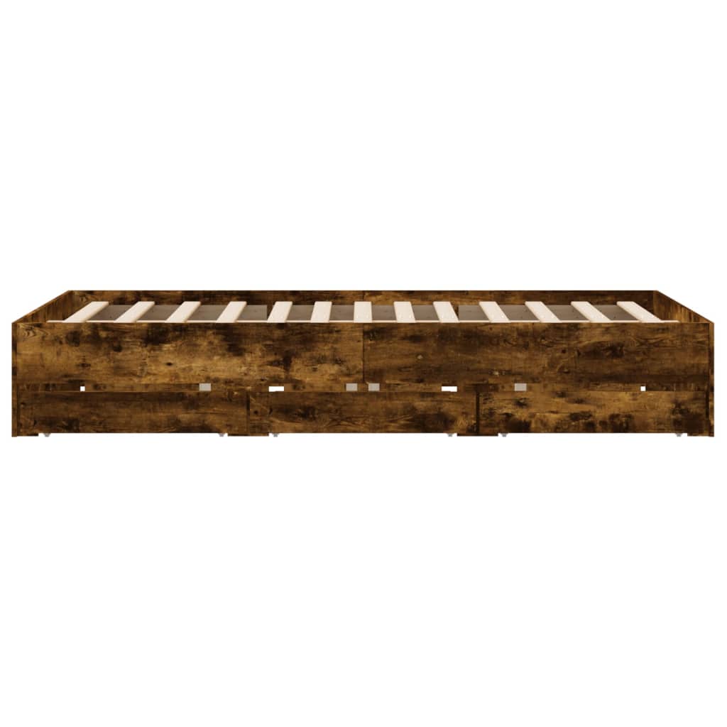 vidaXL Bed Frame with Drawers without Mattress Smoked Oak 140x190 cm