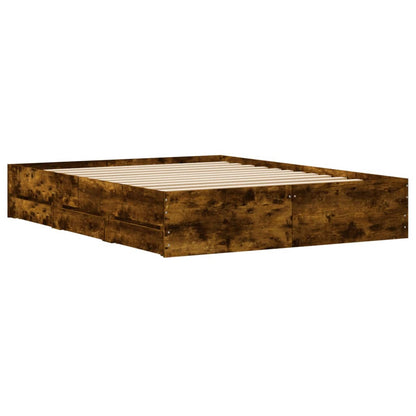 vidaXL Bed Frame with Drawers without Mattress Smoked Oak 140x190 cm