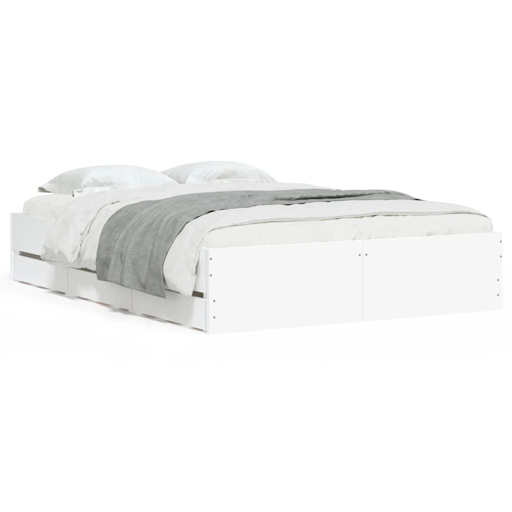 vidaXL Bed Frame with Drawers without Mattress White 135x190 cm Double