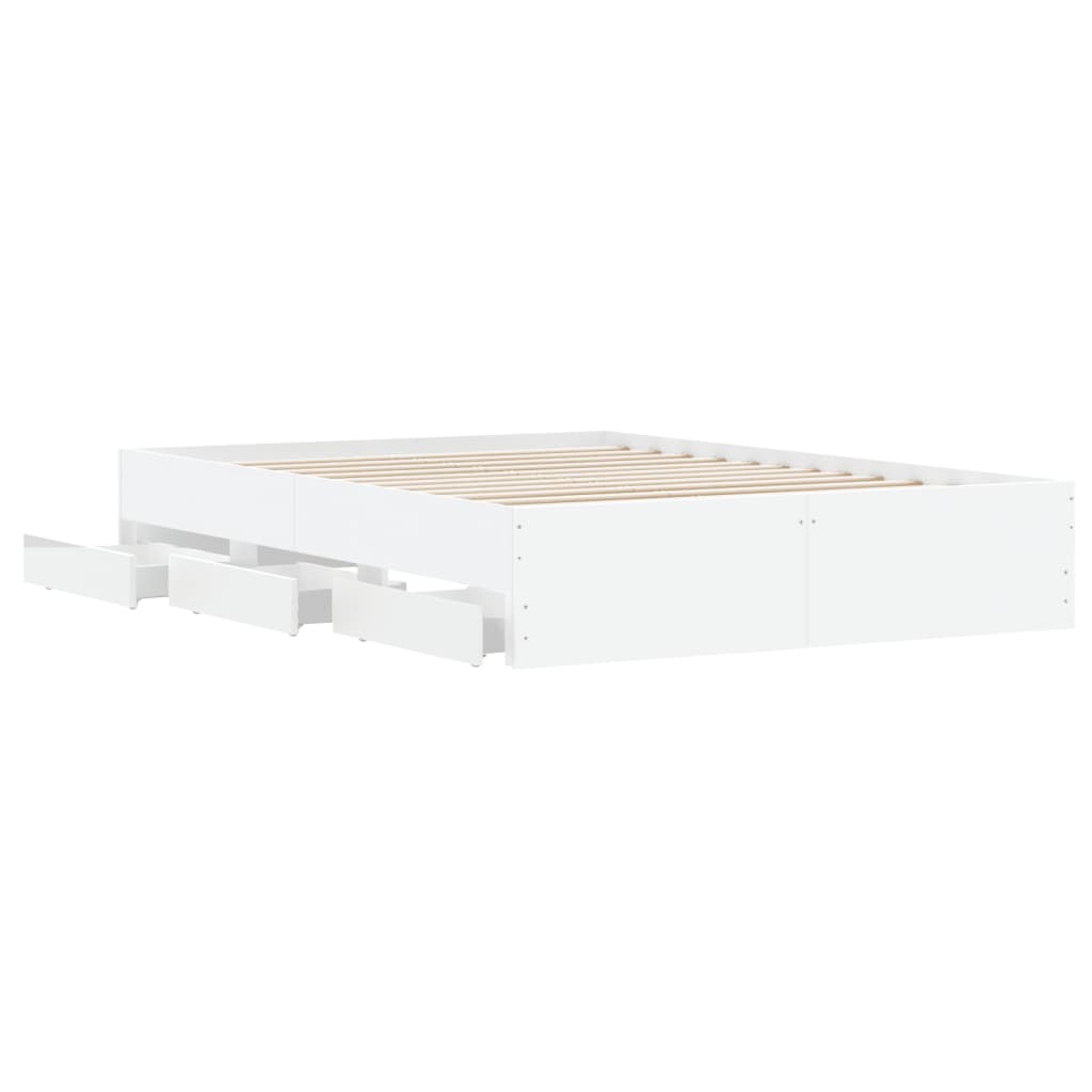 vidaXL Bed Frame with Drawers without Mattress White 135x190 cm Double