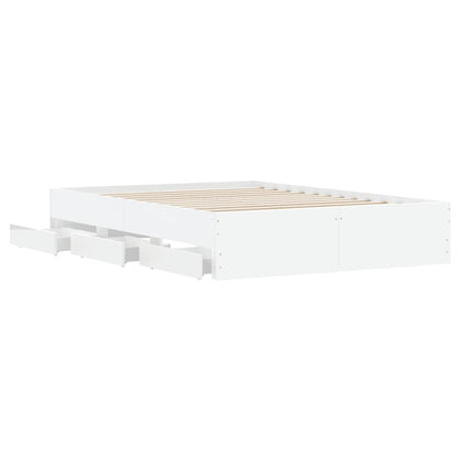 vidaXL Bed Frame with Drawers without Mattress White 135x190 cm Double