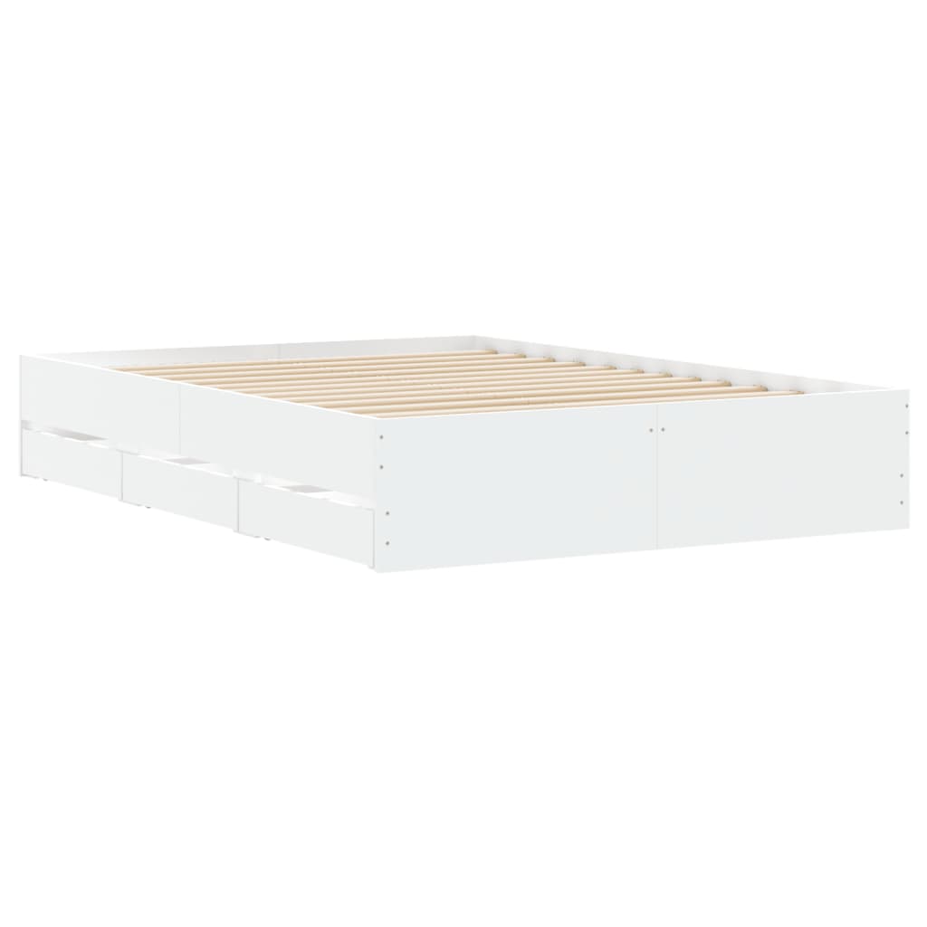 vidaXL Bed Frame with Drawers without Mattress White 135x190 cm Double