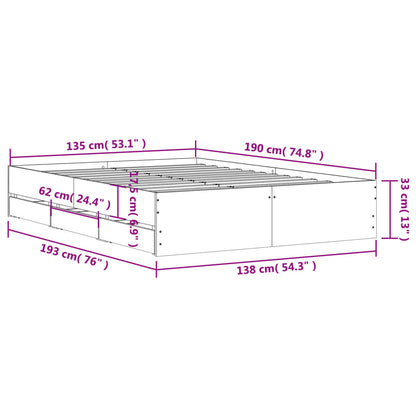 vidaXL Bed Frame with Drawers without Mattress White 135x190 cm Double