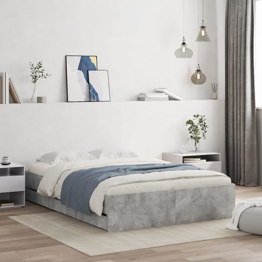 vidaXL Bed Frame with Drawers without Mattress Concrete Grey 135x190 cm Double