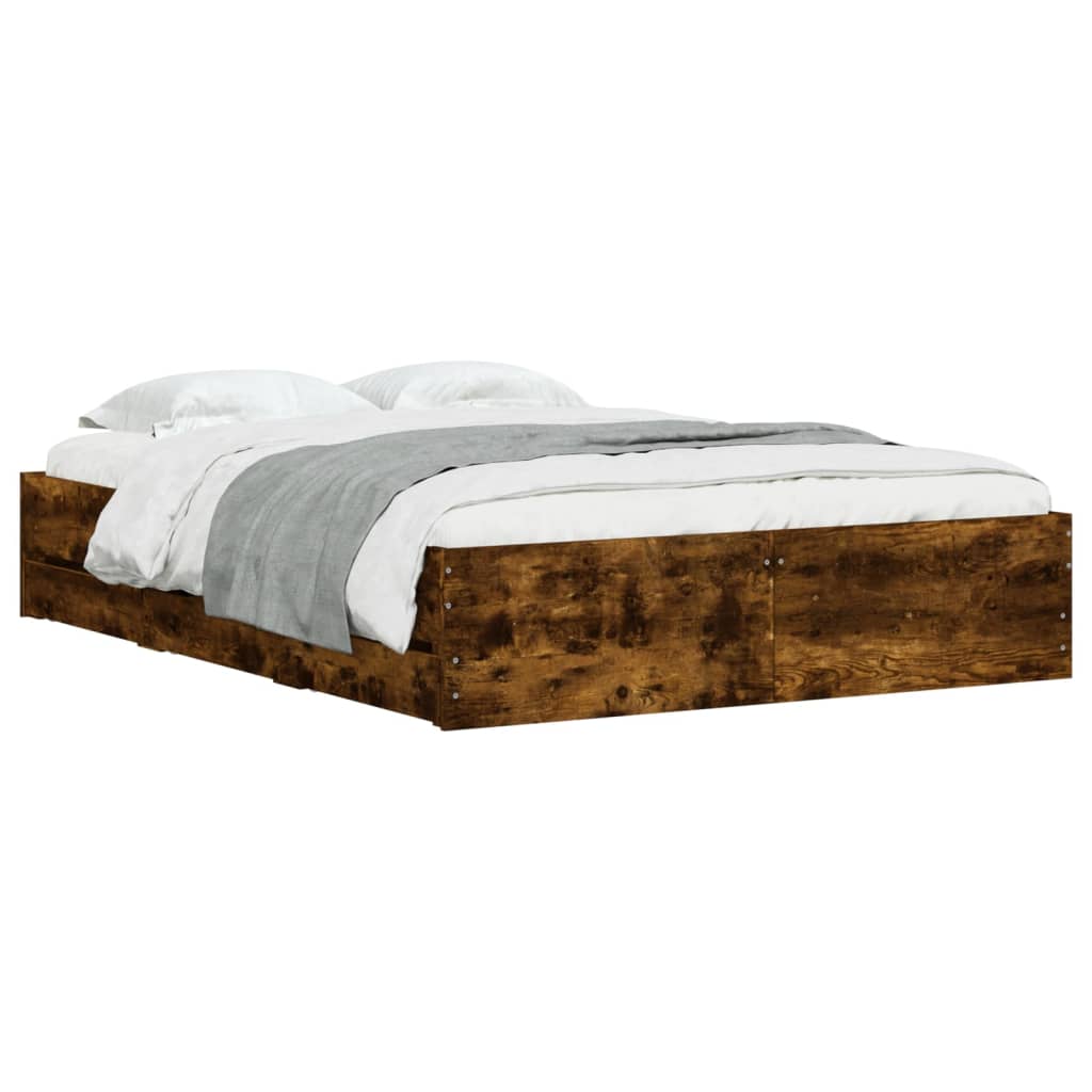 vidaXL Bed Frame with Drawers without Mattress Smoked Oak 135x190 cm Double