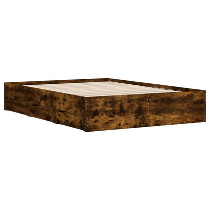 vidaXL Bed Frame with Drawers without Mattress Smoked Oak 135x190 cm Double