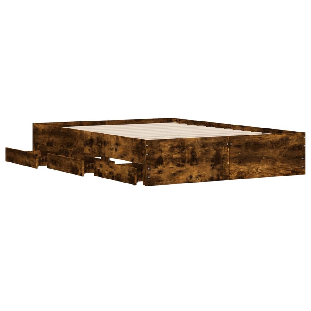 vidaXL Bed Frame with Drawers without Mattress Smoked Oak 135x190 cm Double