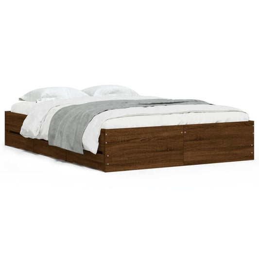 vidaXL Bed Frame with Drawers without Mattress Brown Oak 135x190 cm Double