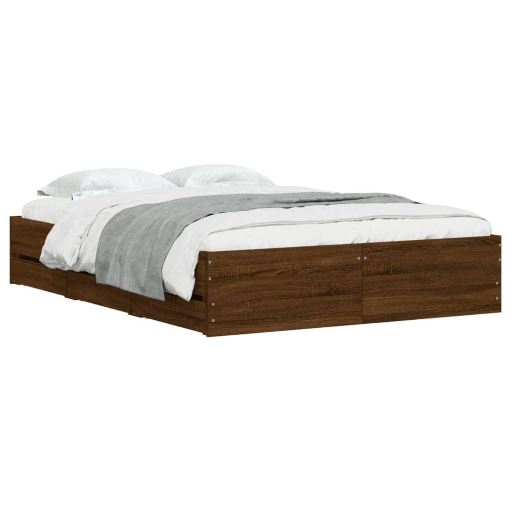 vidaXL Bed Frame with Drawers without Mattress Brown Oak 135x190 cm Double