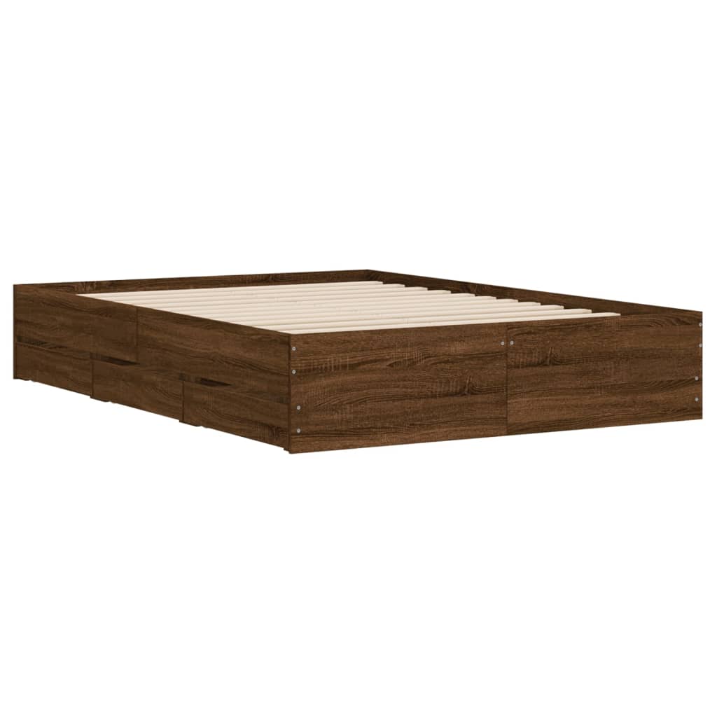 vidaXL Bed Frame with Drawers without Mattress Brown Oak 135x190 cm Double