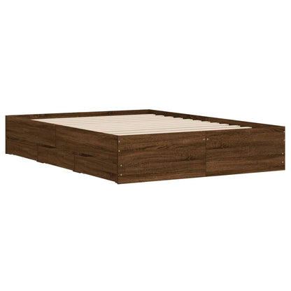 vidaXL Bed Frame with Drawers without Mattress Brown Oak 135x190 cm Double