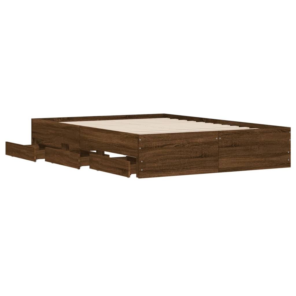 vidaXL Bed Frame with Drawers without Mattress Brown Oak 135x190 cm Double