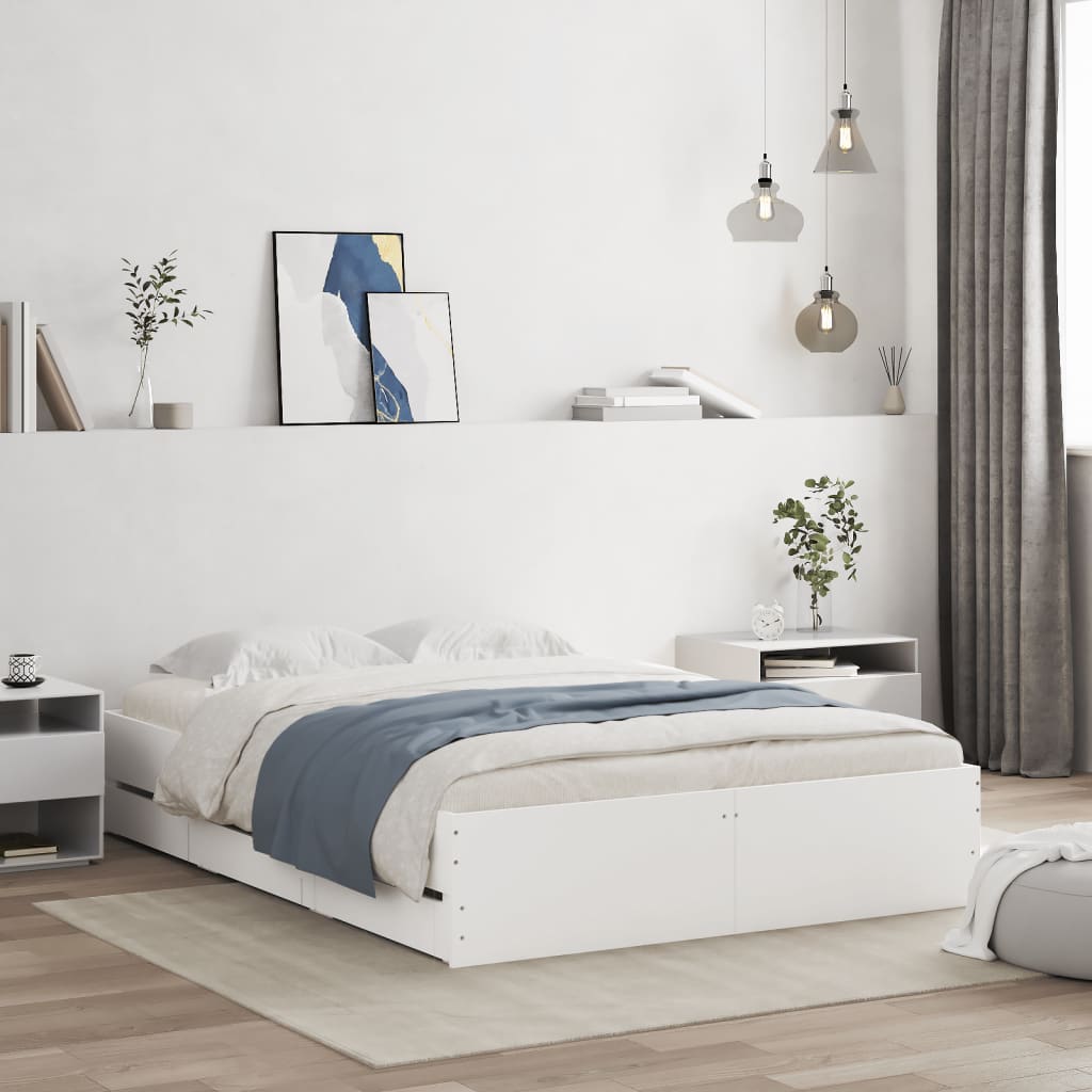 vidaXL Bed Frame with Drawers without Mattress White 120x190 cm Small Double