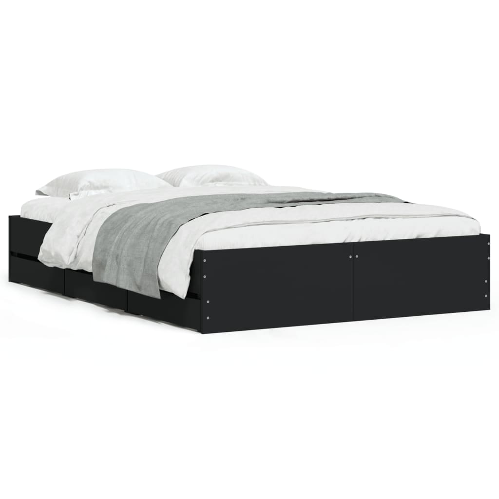 vidaXL Bed Frame with Drawers without Mattress Black 120x190 cm Small Double